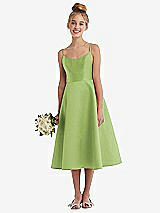 Alt View 1 Thumbnail - Mojito Adjustable Spaghetti Strap Satin Midi Junior Bridesmaid Dress