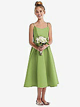 Front View Thumbnail - Mojito Adjustable Spaghetti Strap Satin Midi Junior Bridesmaid Dress