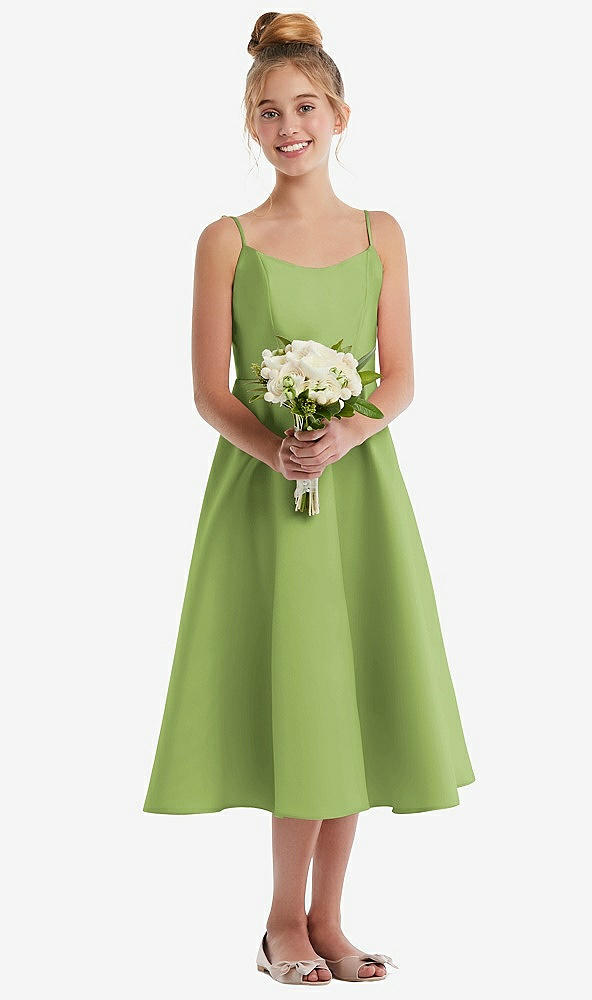 Front View - Mojito Adjustable Spaghetti Strap Satin Midi Junior Bridesmaid Dress