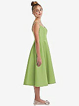 Side View Thumbnail - Mojito Adjustable Spaghetti Strap Satin Midi Junior Bridesmaid Dress