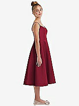 Side View Thumbnail - Burgundy Adjustable Spaghetti Strap Satin Midi Junior Bridesmaid Dress