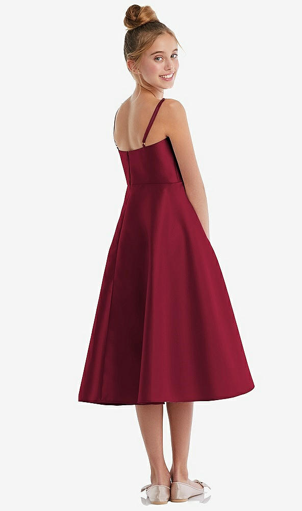 Back View - Burgundy Adjustable Spaghetti Strap Satin Midi Junior Bridesmaid Dress
