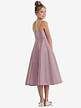 Rear View Thumbnail - Dusty Rose Adjustable Spaghetti Strap Satin Midi Junior Bridesmaid Dress