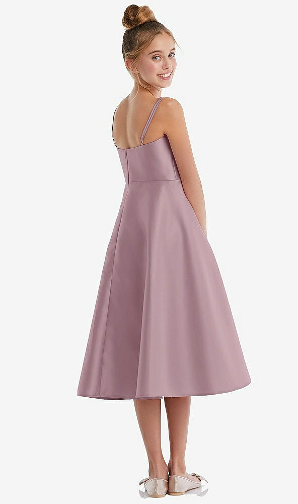 Back View - Dusty Rose Adjustable Spaghetti Strap Satin Midi Junior Bridesmaid Dress