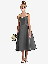 Alt View 1 Thumbnail - Gunmetal Adjustable Spaghetti Strap Satin Midi Junior Bridesmaid Dress