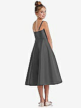 Rear View Thumbnail - Gunmetal Adjustable Spaghetti Strap Satin Midi Junior Bridesmaid Dress