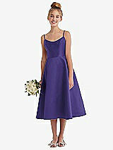 Alt View 1 Thumbnail - Grape Adjustable Spaghetti Strap Satin Midi Junior Bridesmaid Dress