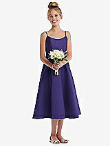 Front View Thumbnail - Grape Adjustable Spaghetti Strap Satin Midi Junior Bridesmaid Dress