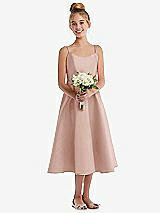 Front View Thumbnail - Toasted Sugar Adjustable Spaghetti Strap Satin Midi Junior Bridesmaid Dress