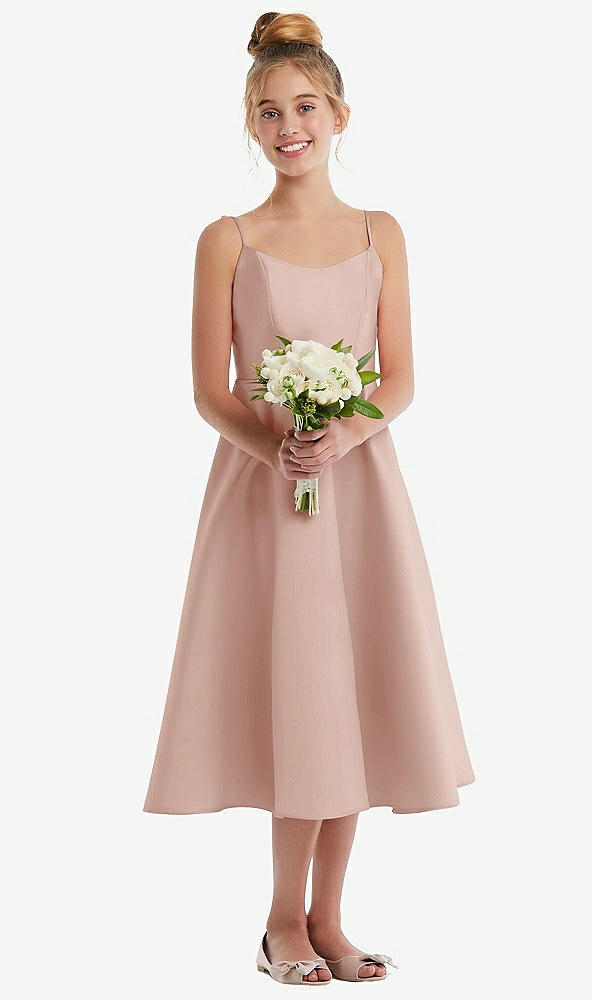 Front View - Toasted Sugar Adjustable Spaghetti Strap Satin Midi Junior Bridesmaid Dress