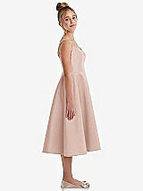 Side View Thumbnail - Toasted Sugar Adjustable Spaghetti Strap Satin Midi Junior Bridesmaid Dress