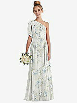 Front View Thumbnail - Bleu Garden One-Shoulder Scarf Bow Chiffon Junior Bridesmaid Dress