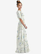 Side View Thumbnail - Bleu Garden One-Shoulder Scarf Bow Chiffon Junior Bridesmaid Dress