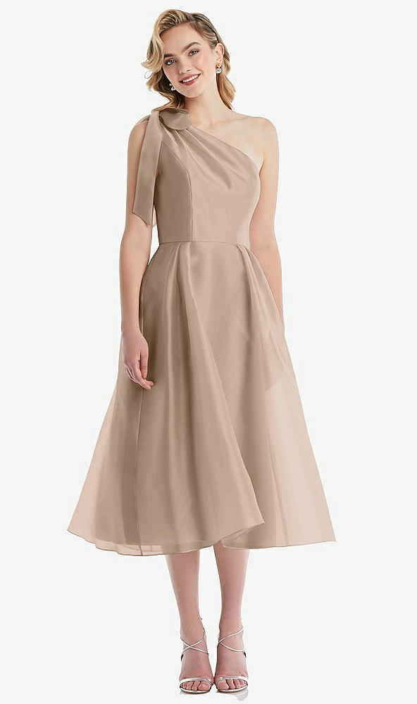 Front View - Topaz Scarf-Tie One-Shoulder Organdy Midi Dress