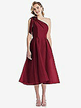Front View Thumbnail - Burgundy Scarf-Tie One-Shoulder Organdy Midi Dress