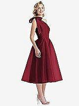 Side View Thumbnail - Claret Scarf-Tie One-Shoulder Organdy Midi Dress