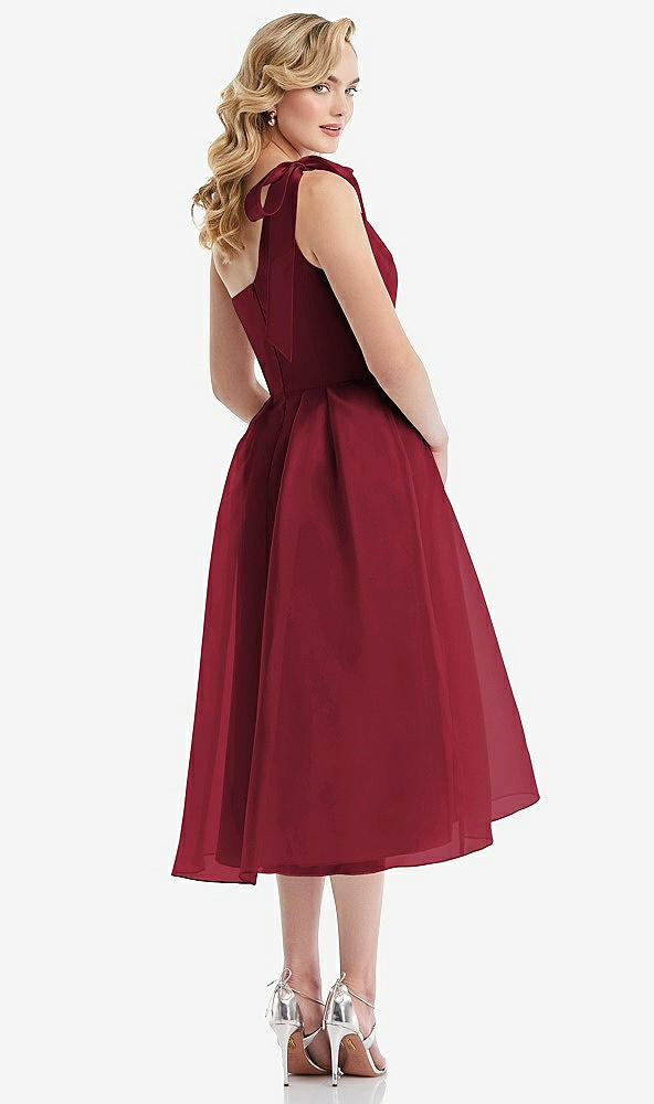 Back View - Claret Scarf-Tie One-Shoulder Organdy Midi Dress