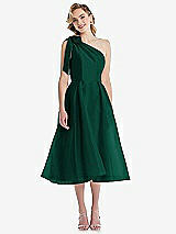 Front View Thumbnail - Hunter Green Scarf-Tie One-Shoulder Organdy Midi Dress