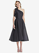 Front View Thumbnail - Onyx Scarf-Tie One-Shoulder Organdy Midi Dress