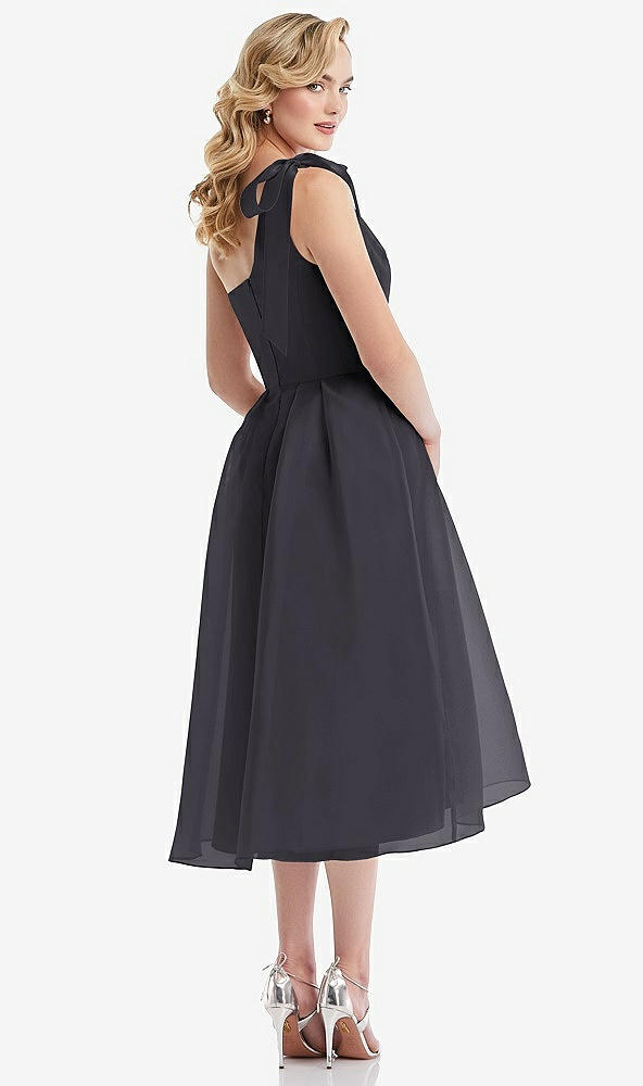 Back View - Onyx Scarf-Tie One-Shoulder Organdy Midi Dress
