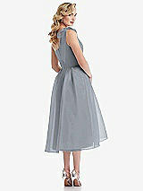 Rear View Thumbnail - Platinum Scarf-Tie One-Shoulder Organdy Midi Dress