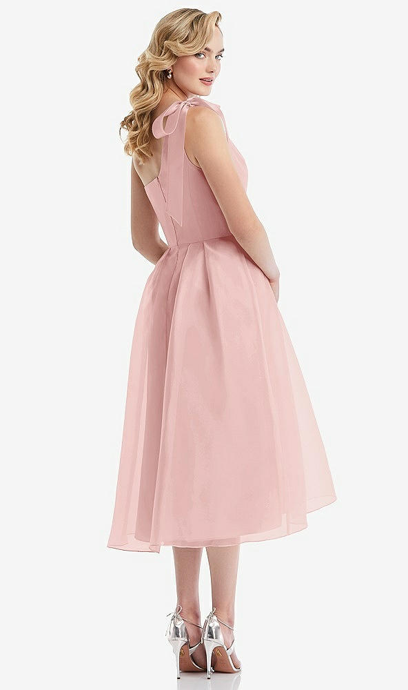 Back View - Rose Scarf-Tie One-Shoulder Organdy Midi Dress