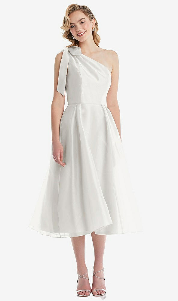 Front View - Starlight Scarf-Tie One-Shoulder Organdy Midi Dress