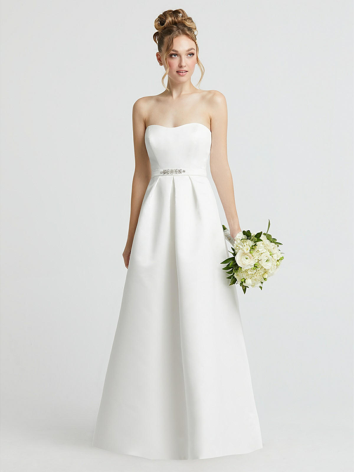 Satin A Line White Flower Strapless Wedding Dress With Shawl Satin A Line White Flower Strapless Wedding Dress With Shawl
