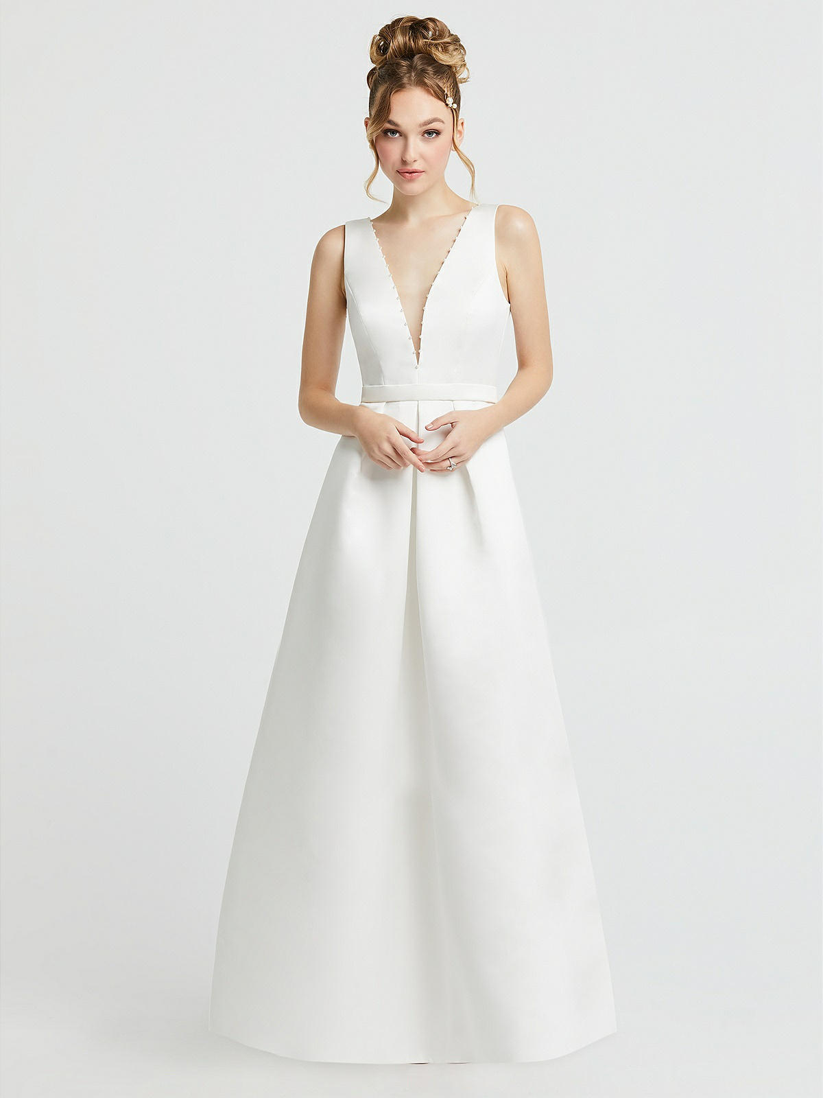 Deres デレス draping dress perl Pearl-trimmed Deep V-neck Satin Wedding Bridesmaid Dress