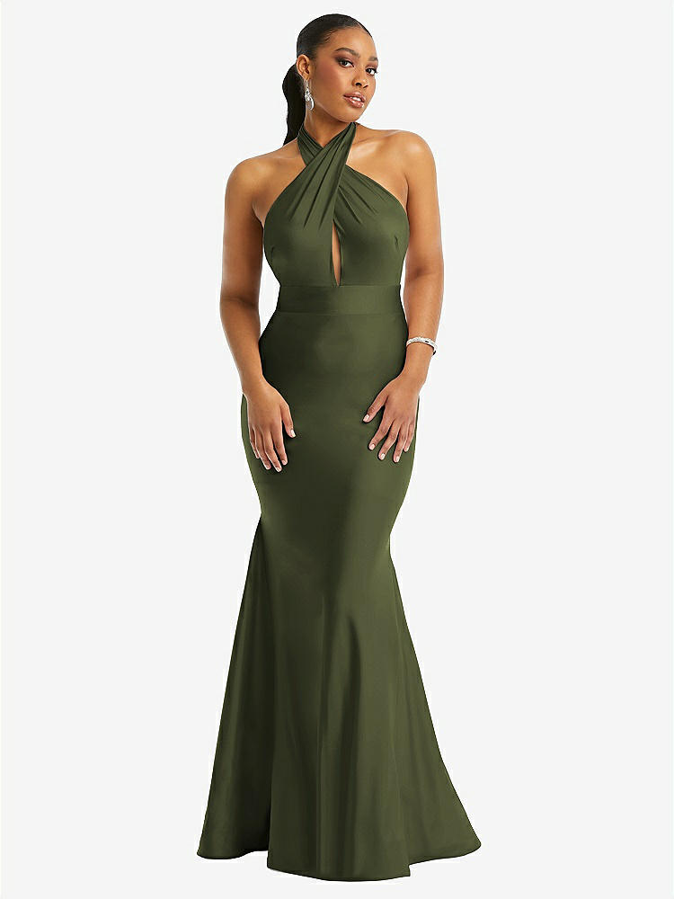 Shirred Shoulder Stretch Satin Mermaid Bridesmaid Dress With
