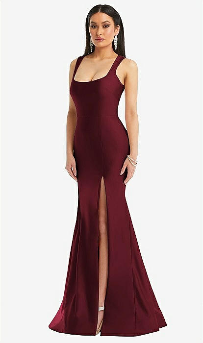 パーティードレス Couture Bustier Knitted and Satin Dress Square Neck Stretch Satin Mermaid Bridesmaid Dress With