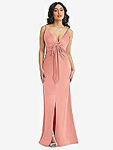 Alt View 1 Thumbnail - Rose Skinny Strap Plunge Neckline Maxi Dress with Bow Detail
