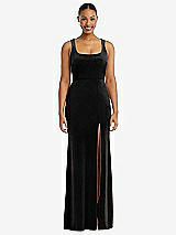 Front View Thumbnail - Black Square Neck Closed Back Velvet Maxi Dress 
