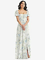 Front View Thumbnail - Bleu Garden Puff Sleeve Chiffon Maxi Dress with Front Slit