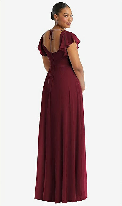 Flutter Sleeve Scoop Open-back Chiffon Maxi Bridesmaid Dress