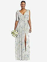 Alt View 1 Thumbnail - Bleu Garden Plunge Neckline Bow Shoulder Empire Waist Chiffon Maxi Dress