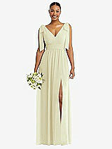 Alt View 1 Thumbnail - Butter Yellow Plunge Neckline Bow Shoulder Empire Waist Chiffon Maxi Dress