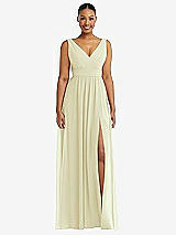 Alt View 2 Thumbnail - Butter Yellow Plunge Neckline Bow Shoulder Empire Waist Chiffon Maxi Dress