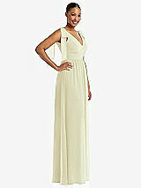 Side View Thumbnail - Butter Yellow Plunge Neckline Bow Shoulder Empire Waist Chiffon Maxi Dress