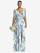Alt View 1 Thumbnail - Cottage Rose Dusk Blue Plunge Neckline Bow Shoulder Empire Waist Chiffon Maxi Dress