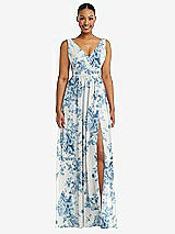 Alt View 2 Thumbnail - Cottage Rose Dusk Blue Plunge Neckline Bow Shoulder Empire Waist Chiffon Maxi Dress