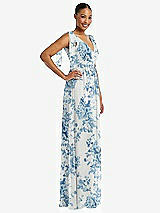 Side View Thumbnail - Cottage Rose Dusk Blue Plunge Neckline Bow Shoulder Empire Waist Chiffon Maxi Dress