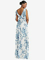 Rear View Thumbnail - Cottage Rose Dusk Blue Plunge Neckline Bow Shoulder Empire Waist Chiffon Maxi Dress