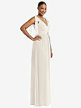 Side View Thumbnail - Ivory Plunge Neckline Bow Shoulder Empire Waist Chiffon Maxi Dress