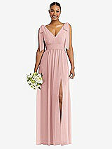 Alt View 1 Thumbnail - Rose Plunge Neckline Bow Shoulder Empire Waist Chiffon Maxi Dress