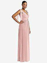 Side View Thumbnail - Rose Plunge Neckline Bow Shoulder Empire Waist Chiffon Maxi Dress