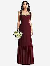 Front View Thumbnail - Cabernet Tie-Shoulder Bustier Bodice Ruffle-Hem Maxi Dress