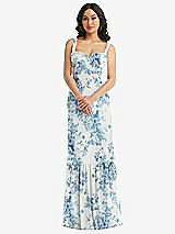 Alt View 1 Thumbnail - Cottage Rose Dusk Blue Tie-Shoulder Bustier Bodice Ruffle-Hem Maxi Dress