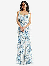 Alt View 2 Thumbnail - Cottage Rose Dusk Blue Tie-Shoulder Bustier Bodice Ruffle-Hem Maxi Dress