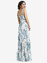 Rear View Thumbnail - Cottage Rose Dusk Blue Tie-Shoulder Bustier Bodice Ruffle-Hem Maxi Dress